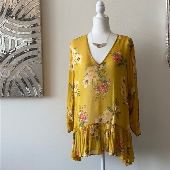 Zara Womens Dress Top Yellow Floral Long Top Dress - Picture 3 of 7